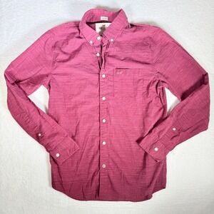 Hollister Mens Stretch Button Down Shirt Burgundy‎ Striped Size S Preppy